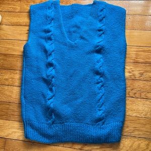Bright blue vest hand knitted